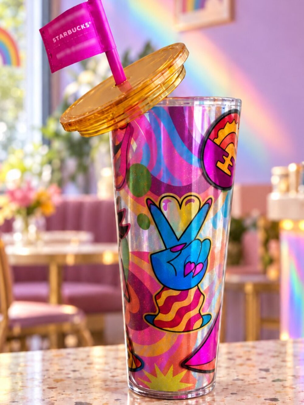 Starbucks Pride 2023 Tim Singleton Glitter Cold Cup 24oz Venti NWT Rainbow